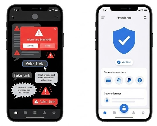 두 개의 스마트폰이 나란히 배치된 이미지