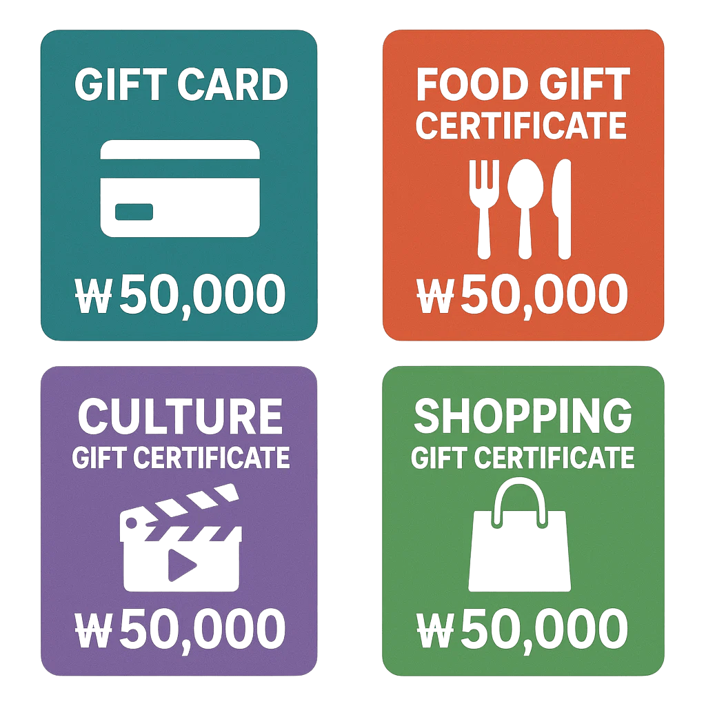 4종 5만 원권 기프트 카드 이미지(일반, 외식, 문화, 쇼핑)
